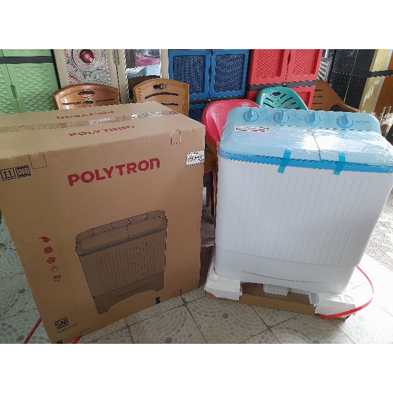 (Khusus Wilayah Kota Palembang) Mesin Cuci 2 Tabung (7kg) POLYTRON/Mesin cuci POLYTRON PWM 7073 Pale