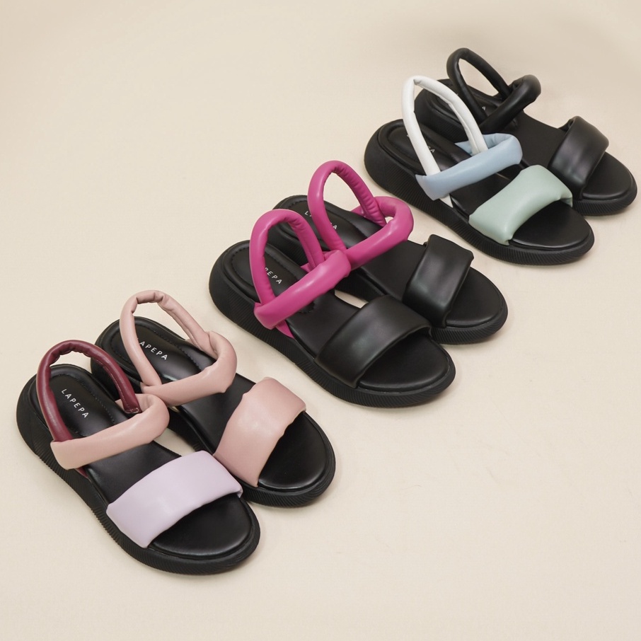 LAPEPA YUK -  Sepatu Sandal Wanita Wedges VALERIE Model Ban dua Tali Strap belakang Hak Tinggi Sole 4 cm Spatu Sendal Gunung Cewek  Size 36 37 38 39 40 41 Warna Lilac Pink Soft Ungu Merah Muda Cewe Kekinian Premium Terbaru Shoes Ori Original Mall Off