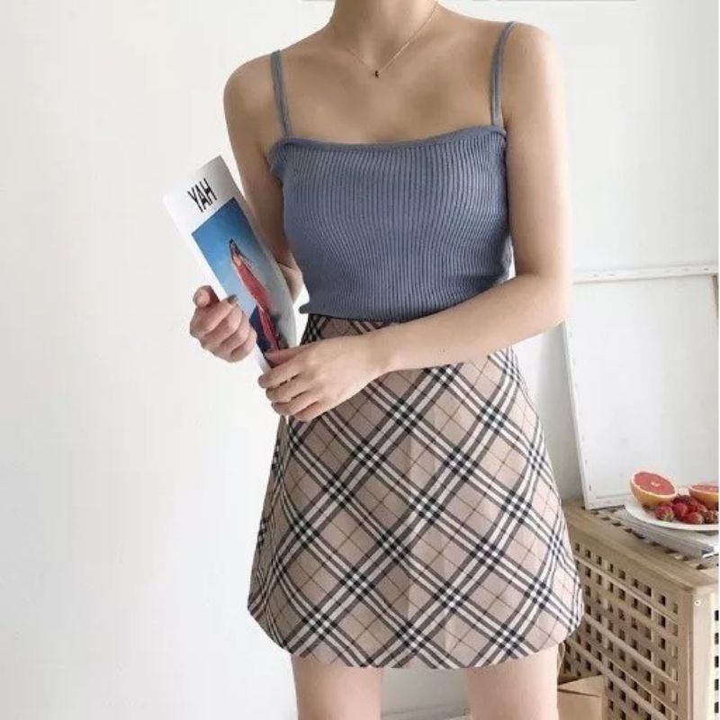 Korean Squaer Neck  Knit Tangtop Rajut Top