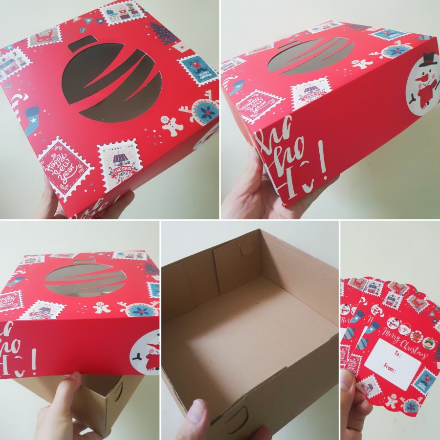 

(5pcs)kardus chese cake dus bolu surabaya box chiffon lapis legit kotak kemasan packaging hampers natal merry christmas xmas ukuran 25x25x10cm