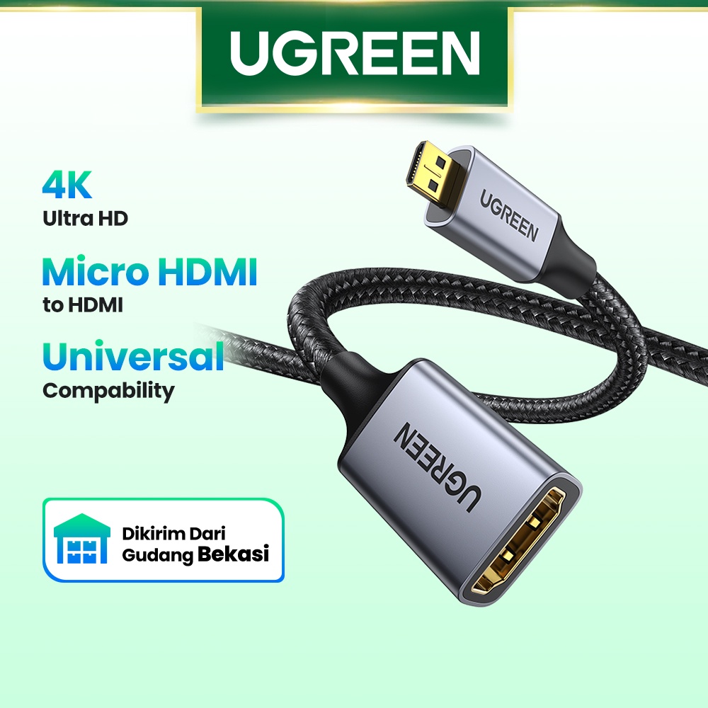 【Stok Produk di Indonesia】Ugreen Kabel Adapter Micro Hdmi Male Ke Female Panjang 0.25m