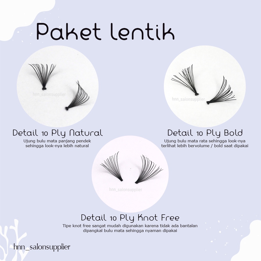 Paket Eyelash Extension Lentik 10ply Knot Free Natural Bulumata Tanam