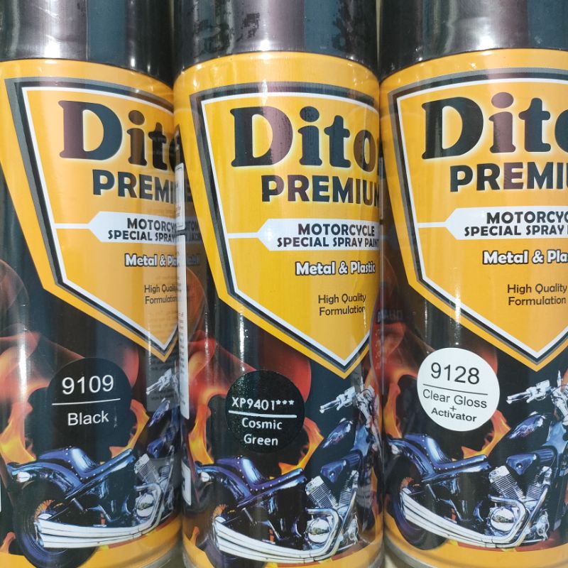 Pilok Cat Diton Premium Paket Lengkap 3 Kaleng Cosmic Green XP9401 Xirallic Xiralic Hijau Black 9109 Clear Gloss 9128 400cc Pilok Paketan Cat Semprot Special Spray Paint