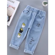 Celana Panjang Jeans Anak Lucu Bordir French Fries Umur 4-5thn | Korean Style Outfit Kekinian