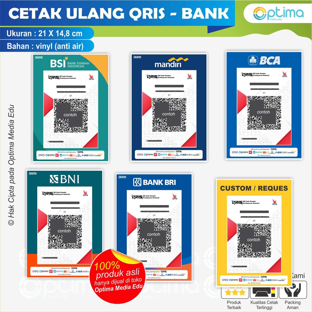 CETAK ULANG STIKER QRIS BANK