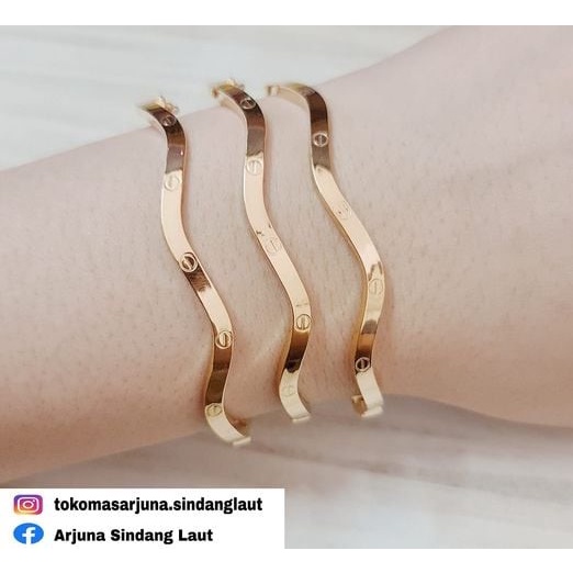 Gelang Cartier Gelombang Emas Asli Kadar 6K