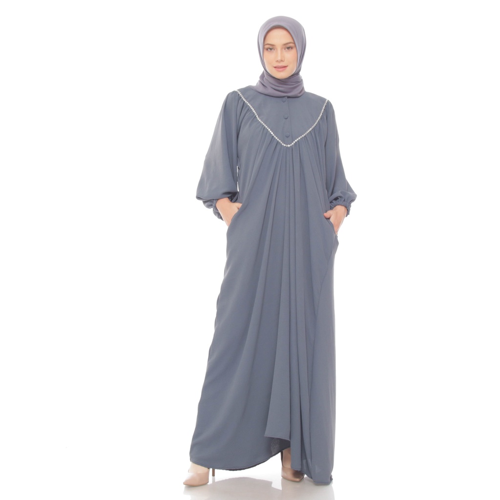 Dzellia - Arumi Gamis wanita muslim lengan balon/dress busui kondangan panjang/bahan CRINKLE AIRFLOW