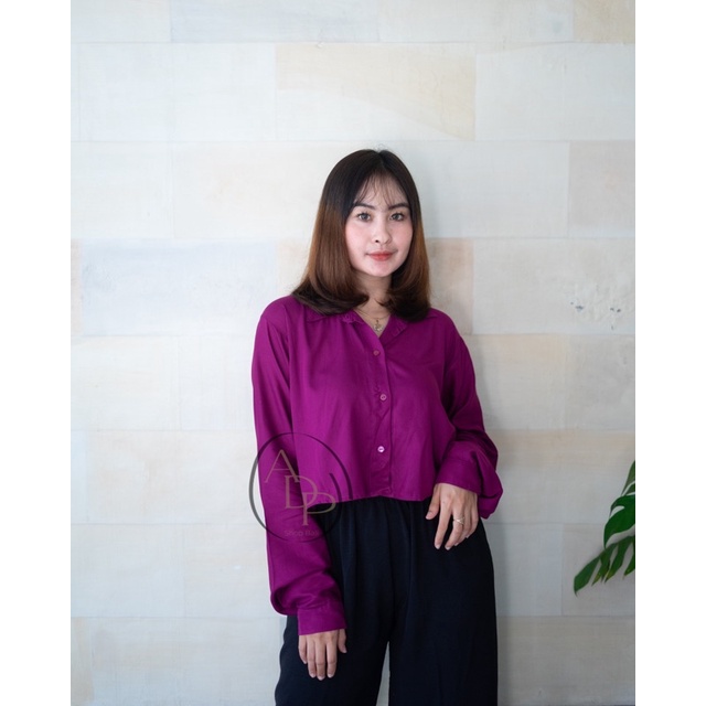 KEMEJA WANITA LENGAN PANJANG CROP OVERSIZE BASIC