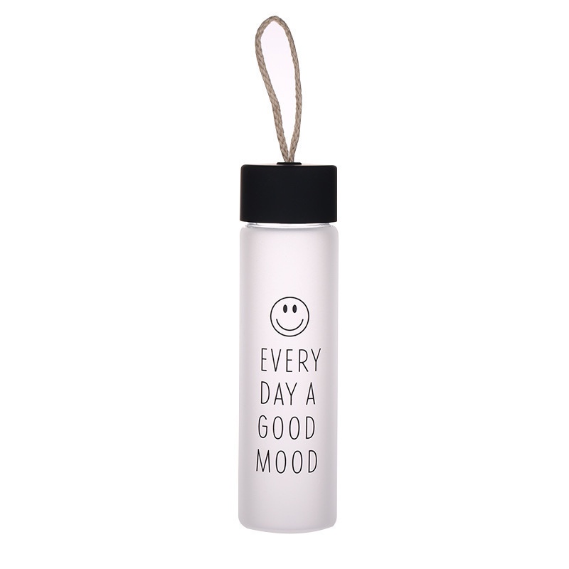 400 ML Botol Kaca Tumbler Unik Motif Happy Day /Bottle Botol Minum Gelas Kaca Vacuum GLASS MATERIAL