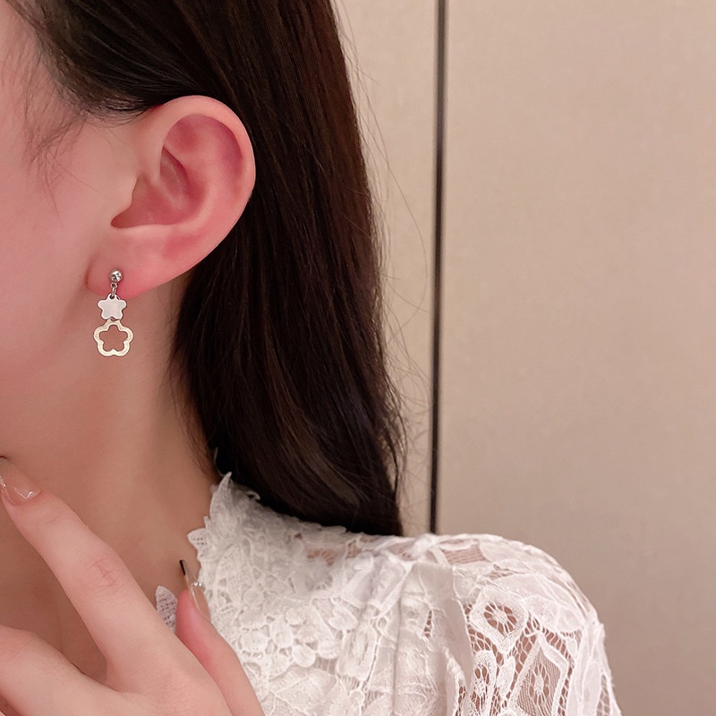 Papaozhu Korea s925 Perak Berongga Bunga Stud Anting-Anting Untuk Wanita Gadis Chic Bunga Menjuntai Anting-Anting Pakaian Sehari-Hari Telinga Perhiasan