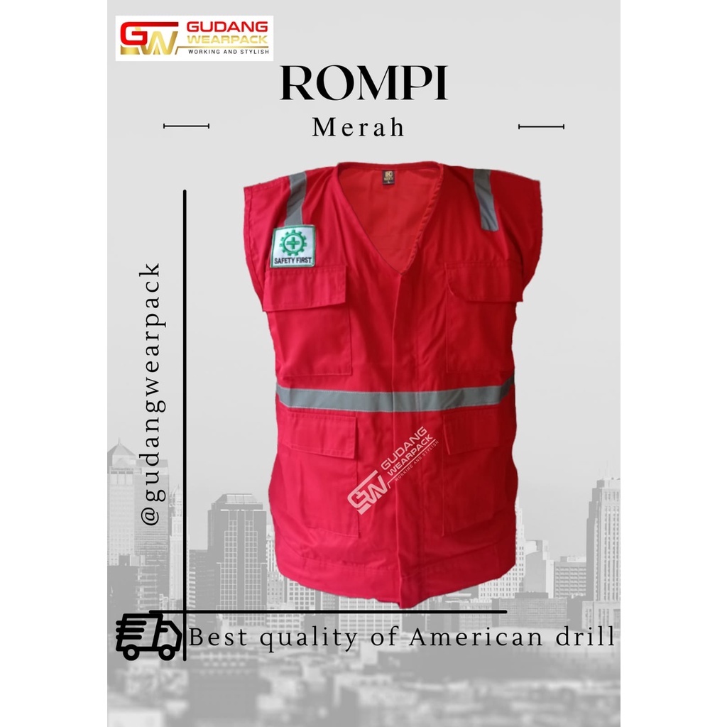 Gudang Wearpack - Baju Kerja Seragam Proyek Rompi Tanpa Furing Warna Merah