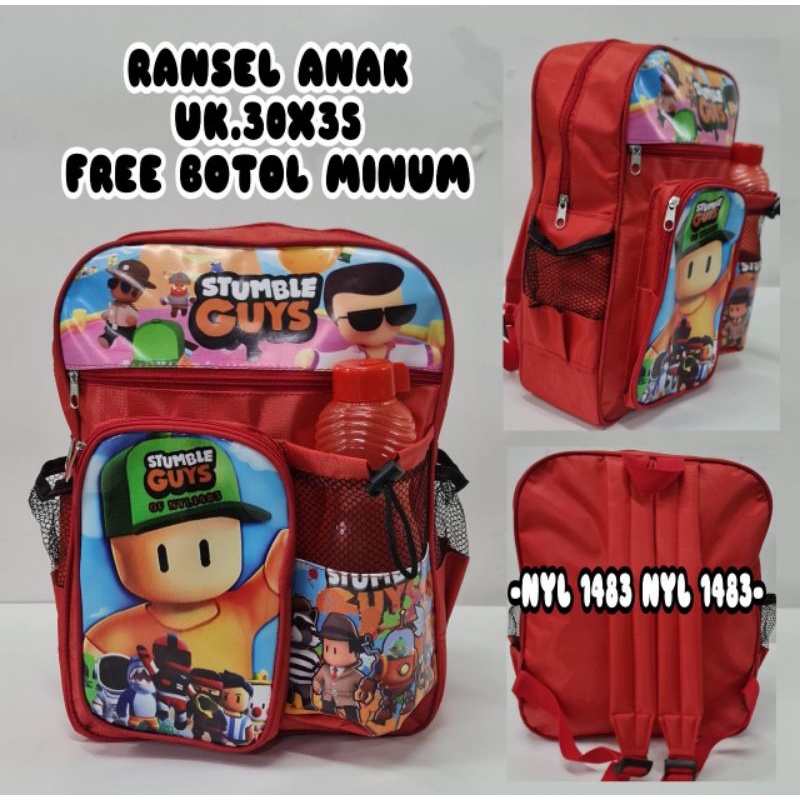 Tas Ransel Anak Sekolah TK SD Karakter STUMBLE GUYS / Free botol Minum