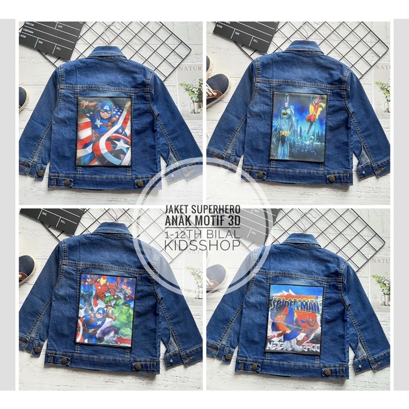 JAKET JEANS 3D SUPERHERO ANAK LAKI LAKI LENGAN PANJANG