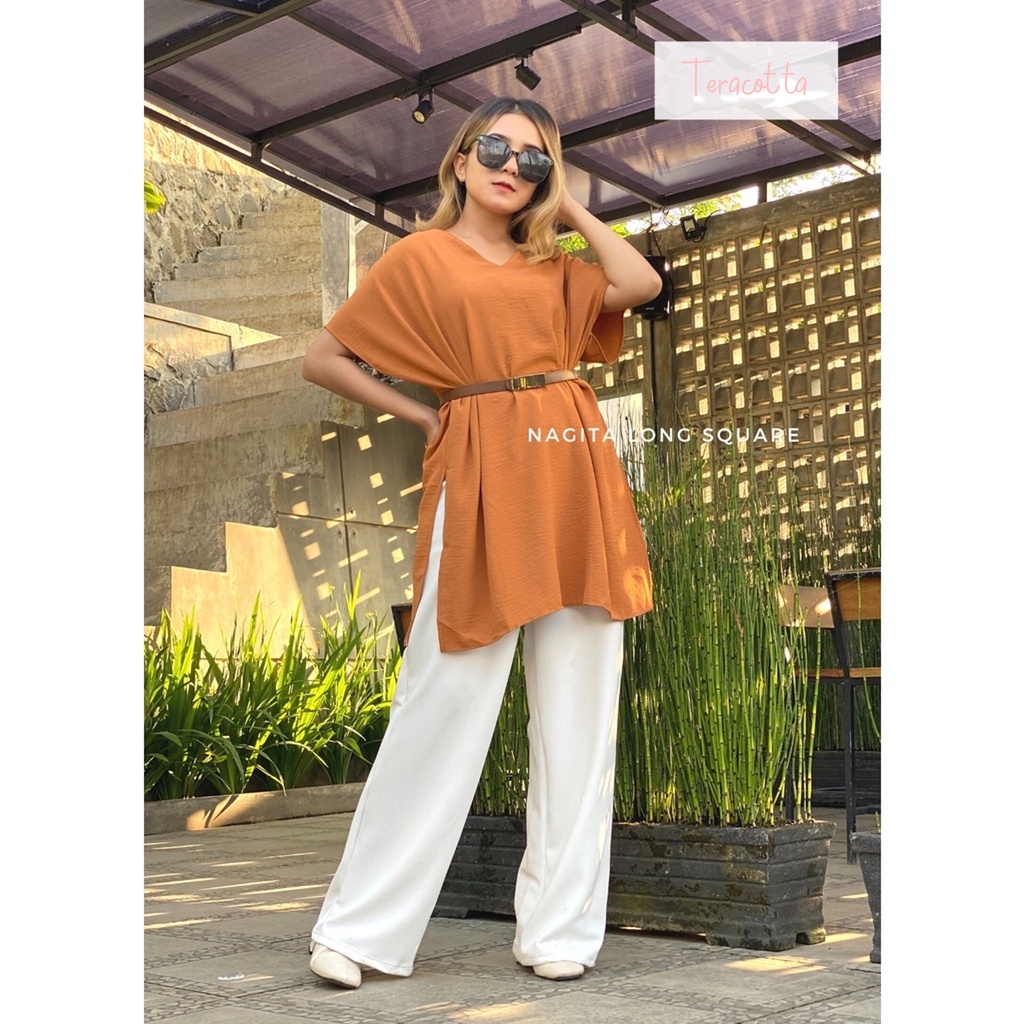 BLOUSE JUMBO LD 140 NAGITA LONG SQUARE AIRFLOW CRINKLE ATASAN BIG SIZE WANITA OVERSIZE Oriani