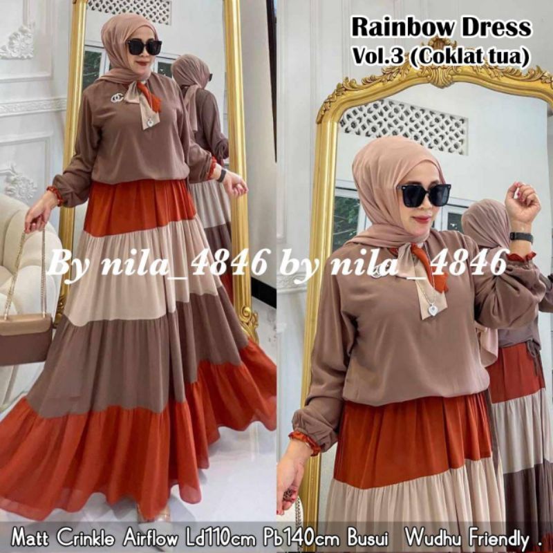 Cod Rainbow dress/gamis murah/baju muslim/gamis pelangi/gamis ceruty/gamis premium/gamis kekinian