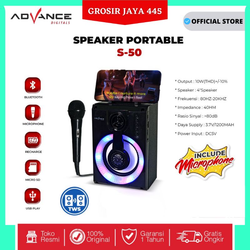 Speaker Advance S50 Bluetooth plus Mic S-50 BT karaoke portable