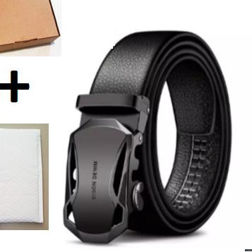 Ikat Pinggang Pria Kulit Asli Bison Denim Original Bisnis Auto Buckle - 110Cm Hitam, box bison denim