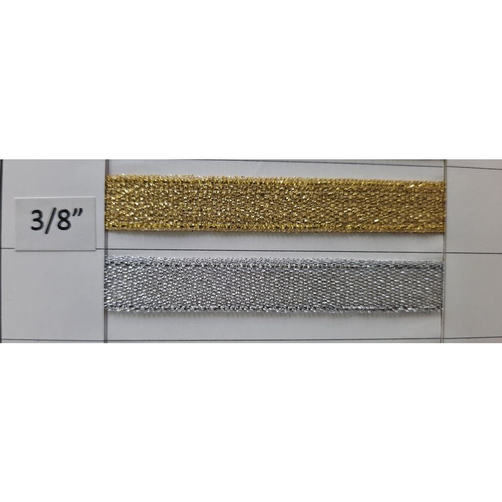 

Pita Metalik 1/2 inch Mas / Pita Metalik 1/2 inch Perak (1.2 cm)- 20 yds