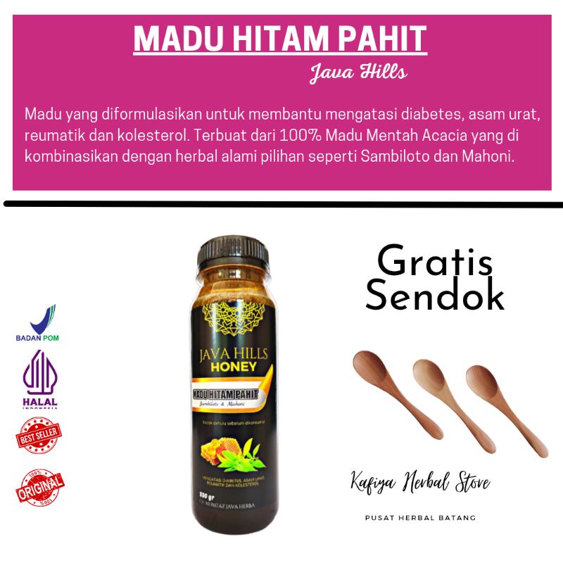 GRATIS SENDOK KAYU / MADU HITAM PAHIT BY MUMTAZ JAVA HERBA (Java Hills Honey) 330gr / MADU HITAM PAHIT JAVAHILLS