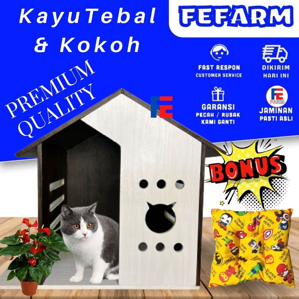 RUMAH KANDANG KUCING PREMIUM CAT HOUSE BESAR ATAP LANCIP TINGKAT MURAH KUCING  FEFARM