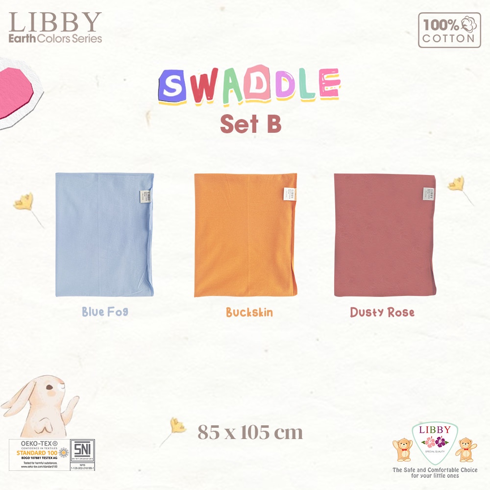 Libby Swaddle Bedong Bayi Earth Colour Isi 1 Pcs Size 85 x 105cm