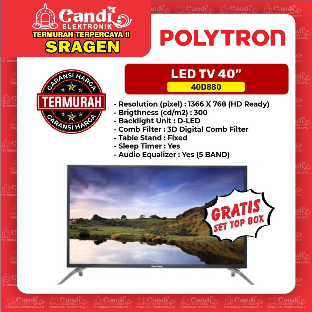 POLYTRON Tv Led 40 Inch Gratis Set Top Box Digital - 40D880