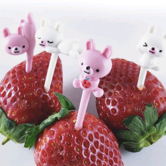 8pcs Set Garpu Buah Tusukan Bento KELINCI RABBIT Lucu Hewan Dekorasi