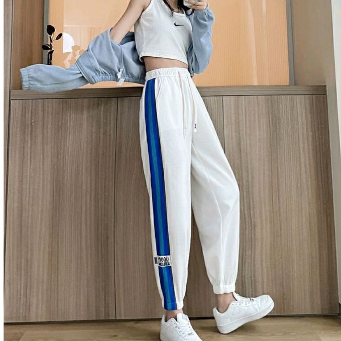 9626 Celana panjang Jogger pants jogging ala Korean style hitam abu putih premiun wanita import cela