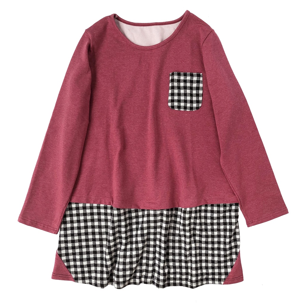 KAOS TUNIK MERAH MARUN UNGU KOMBI KOTAK HITAM PUTIH LENGAN PANJANG  IMPORT