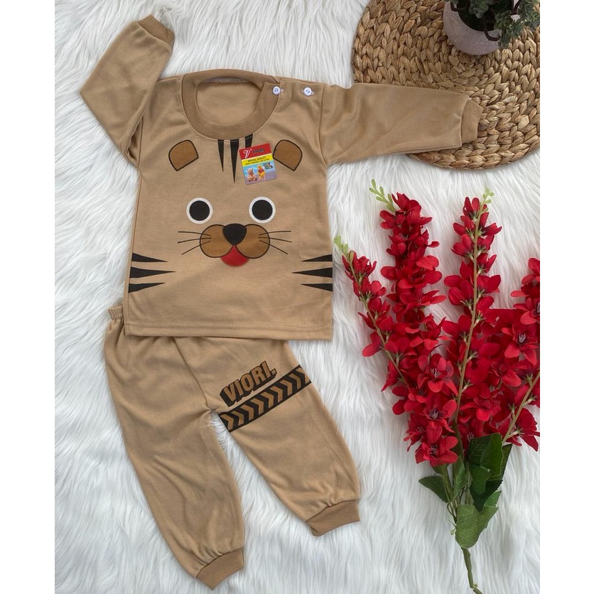 baju bayi setelan motif kucing DASAR WARNA 3-18bulan (PP 045)