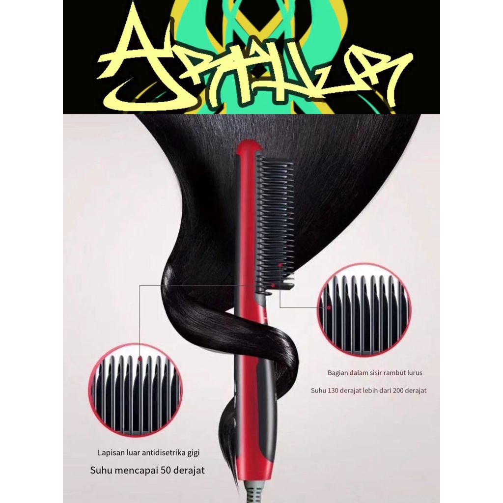 HQT 908 CATOK SISIR PELURUS RAMBUT ION PANAS CATOK 2IN1 Hair Straightener Sisir Blow Elektrik Mini C