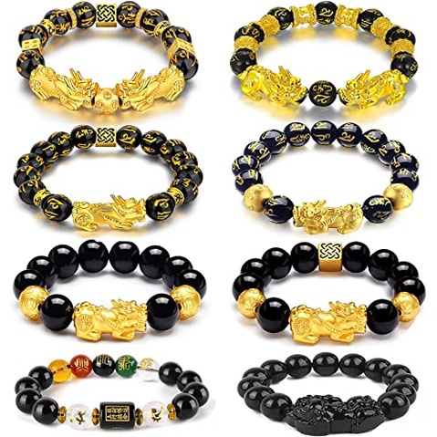 Gelang Tangan Pria / Wanita Manik Batu Obsidian Hitam Gaya Feng Shui Buddha