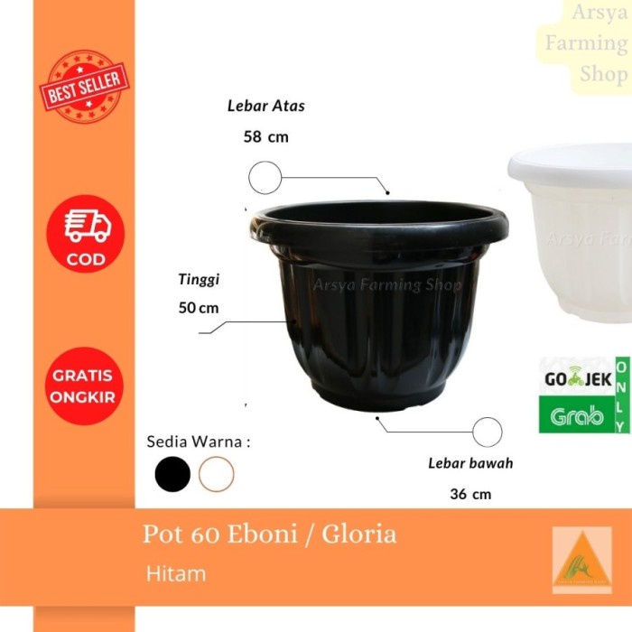 Pot Gosend / Grab Only Pot 60 Cm / Pot Ukuran Besar - Hitam