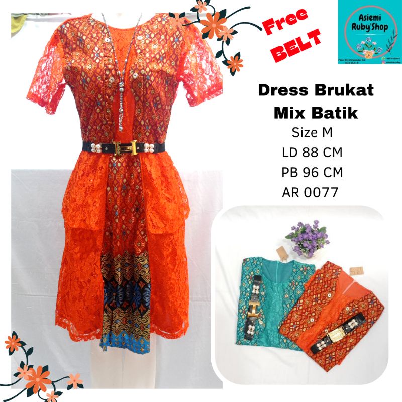 pakaian wanita baju Dress natal  brukat mix batik