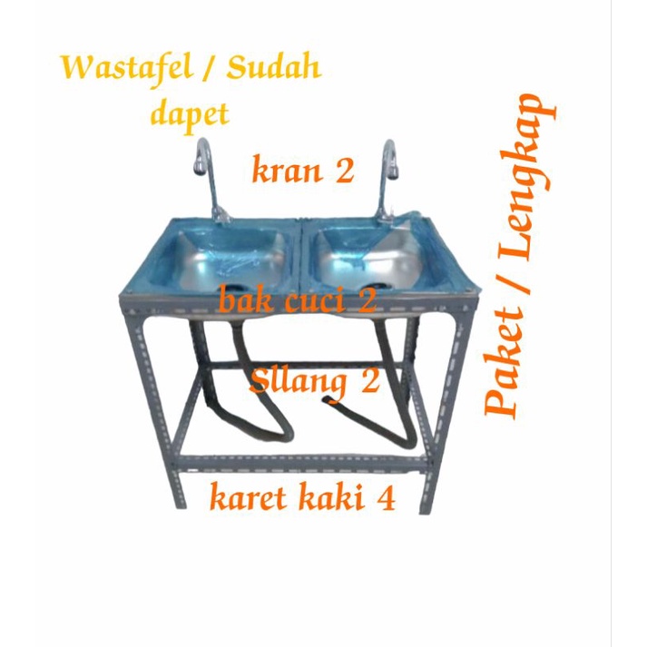 Wastafel Bak Cuci Piring 2 Lobang Tempat Cuci tangan Pake kran