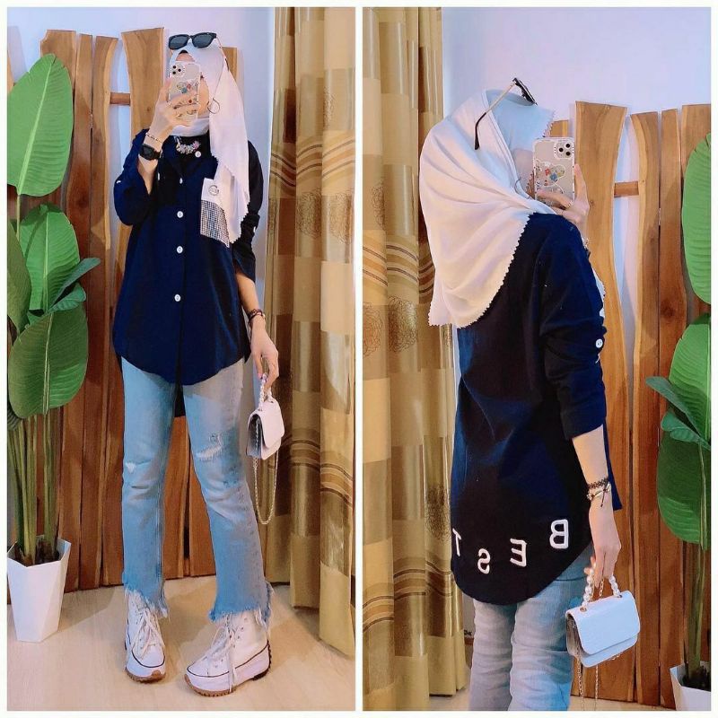 Kemeja Bestie, KEMEJA WANITA CANTIK MODIS FIT XXL LD 110 BAHAN LINEN IMPORT MIX BORDIR TERMURAH OOTD