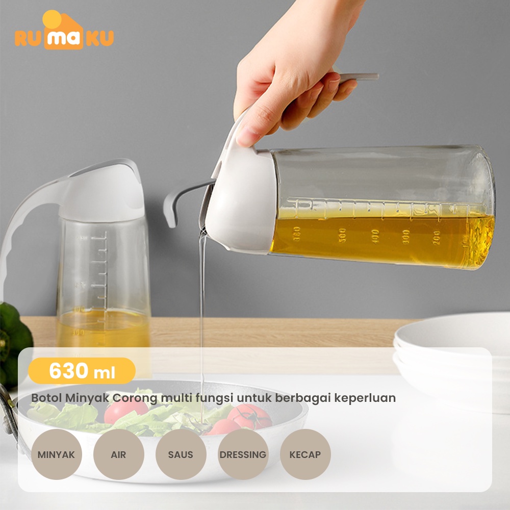 Rumaku Botol Minyak Oil Jug Teko Tempat Minyak Goreng Botol Kecap Cuka Serbaguna 630ml Bahan Kaca