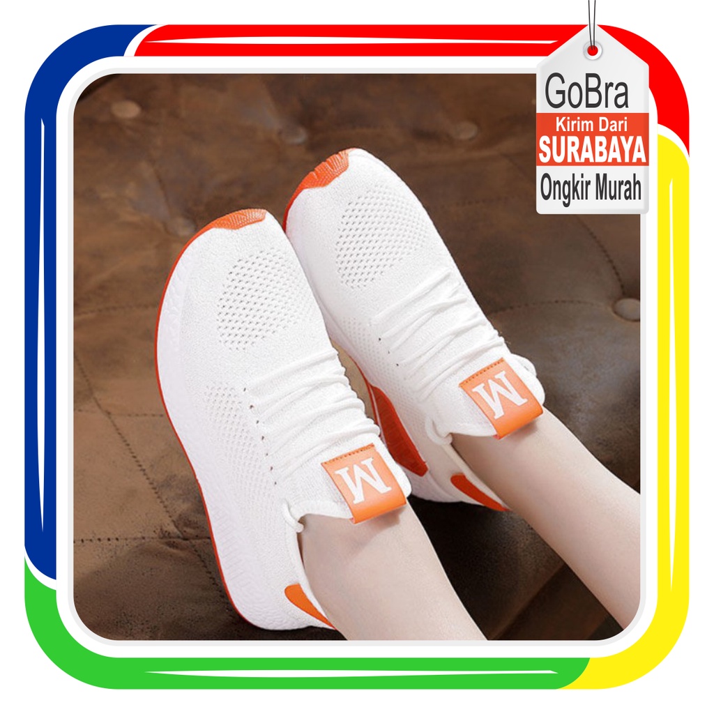 Gobra ♕ SEP014 (Tanpa Kotak) Sepatu Sneakers Wanita Motif M Polos Sporty Model Korea Fashion Casual Sport Olahraga Import