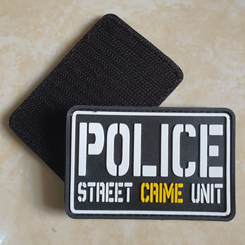 patch rubber logo tulisan police street crime unit / polri / police / tempelan emblem karet velcro