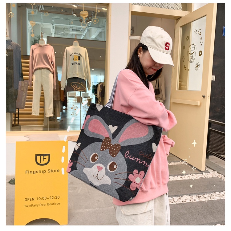 BAO001 Disney Totebag Canvas Kanvas Wanita Lucu Mickey Minnie Mouse Donald Totebag Kanvas Tas Karakter Tas Bahu student shopping bag shoulder bag embroidered bag