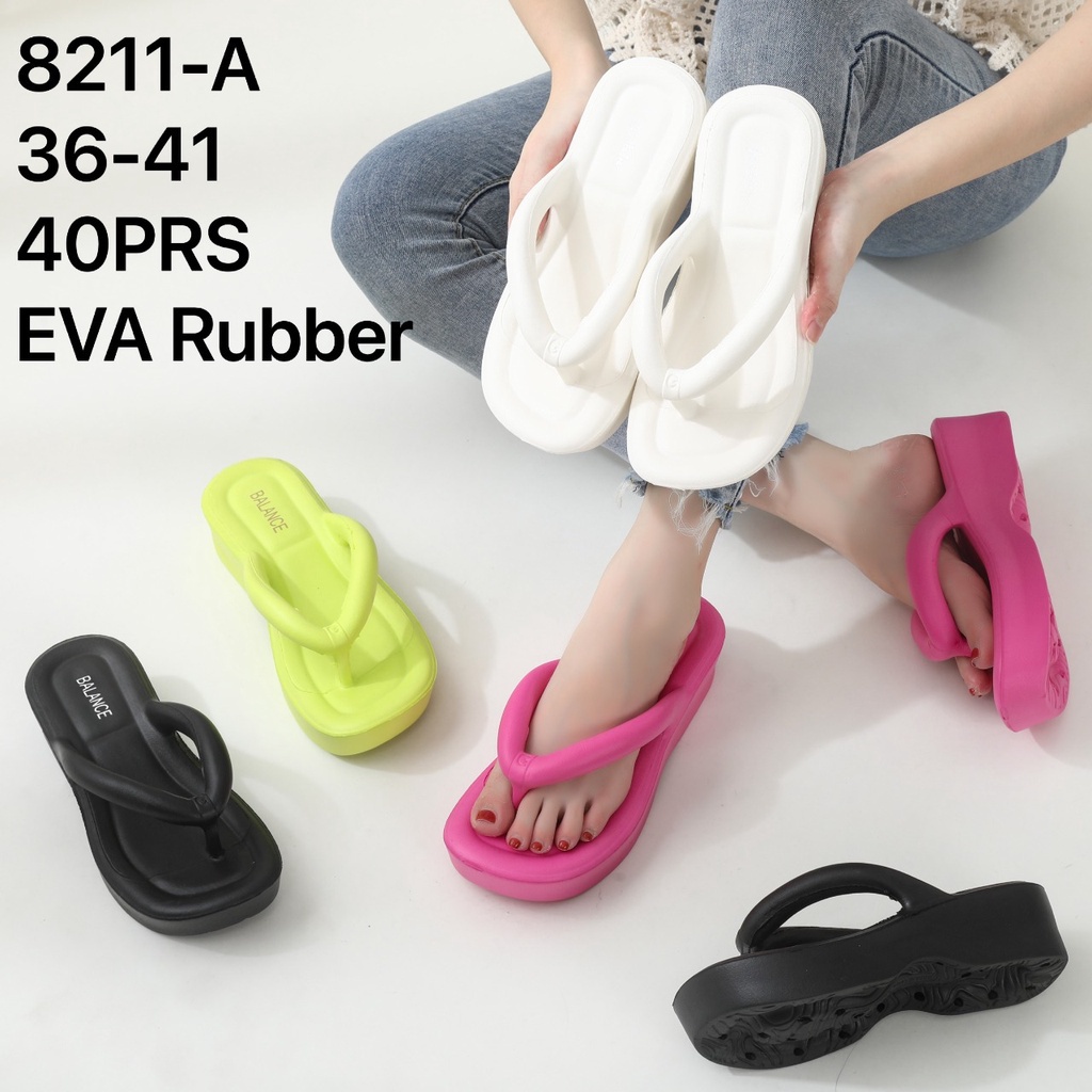 Sandal Slipper Wedges Wanita Import Rubber Jelly Non-Slip Karet Empuk Model Jepit Balance / Alina / Fushin 8211