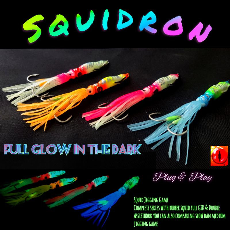 Squidron 80gr &amp; 100gr Full Glow in the dark dan Assisthook