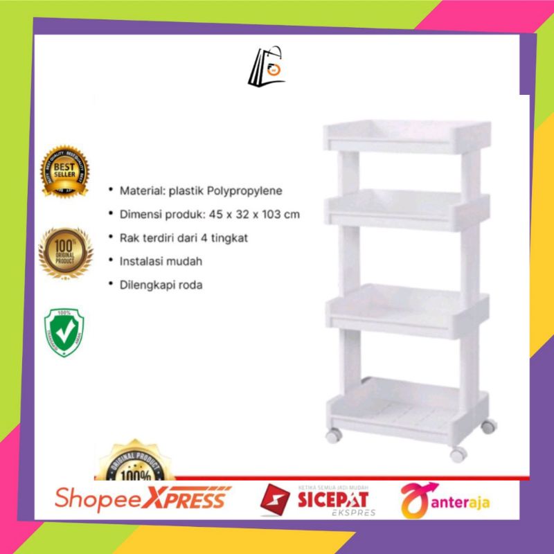 Krishome Rak Plastik 4Tingkat - Putih/Rak Plastik/Rak Serbaguna/Rak Susun