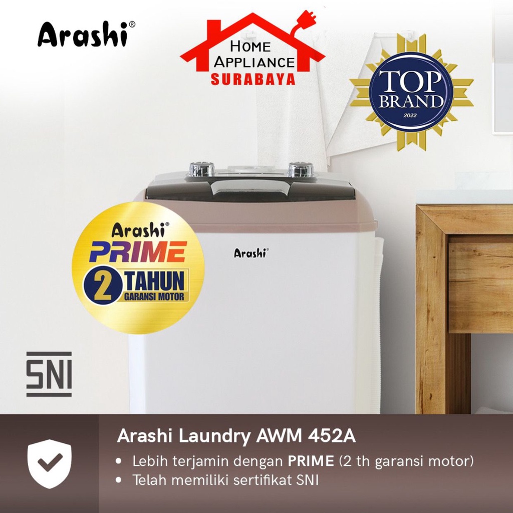 Mesin Cuci Laundry Arashi Kapasitas 4.5 KG AWM 451A - AWM 451 A / AWM 452A - 452 A PRIME