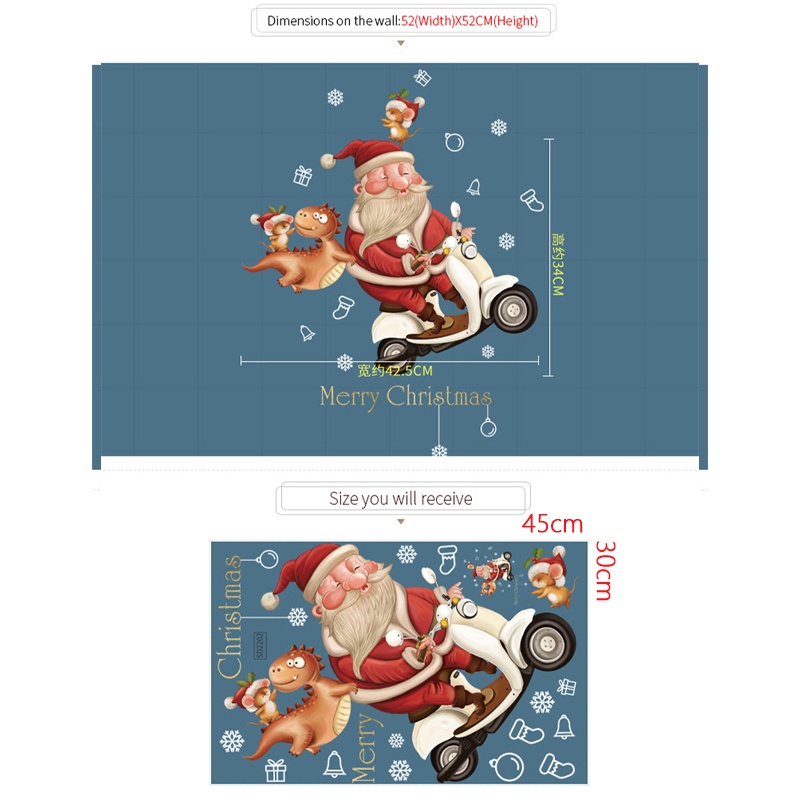 Stiker Dinding Decal Desain Kartun Santa Claus Klasik Untuk Dekorasi Natal