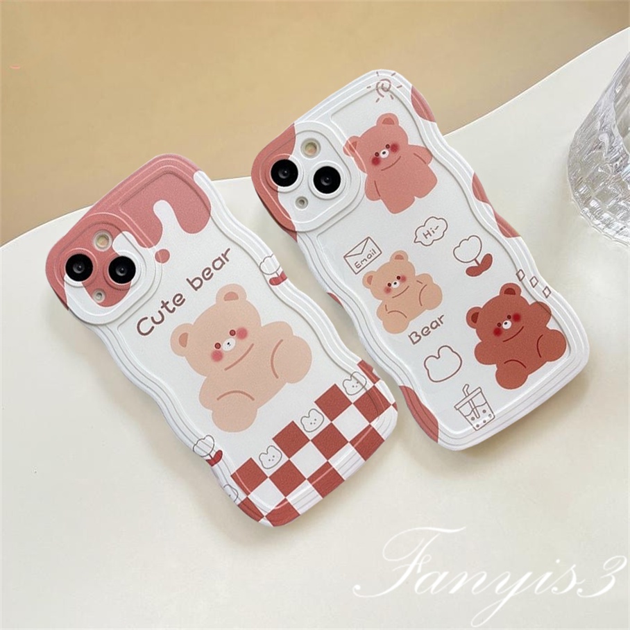 Realme C55 C35 C31 C30 GT 9 Pro+ C25Y C21Y C25s C12 C21 C20 C20A C11 C17 7i C15 8 7 6 5 Pro 8i 5i 5s 6i Narzo 50A 50i Cute Bear Wave Frame Phone Case TPU Soft Cover