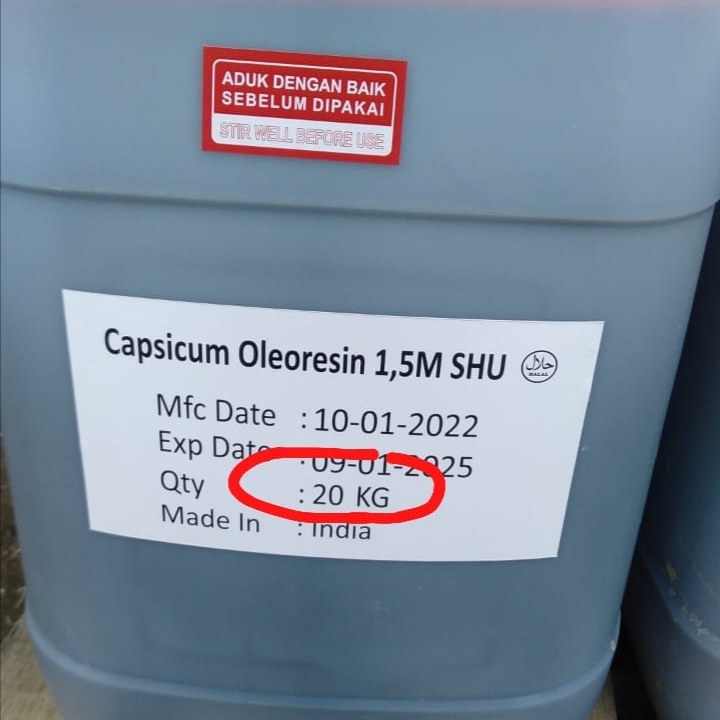 

capsicum oleresin 1.500.000 shu minyak cabai ukuran 1liter