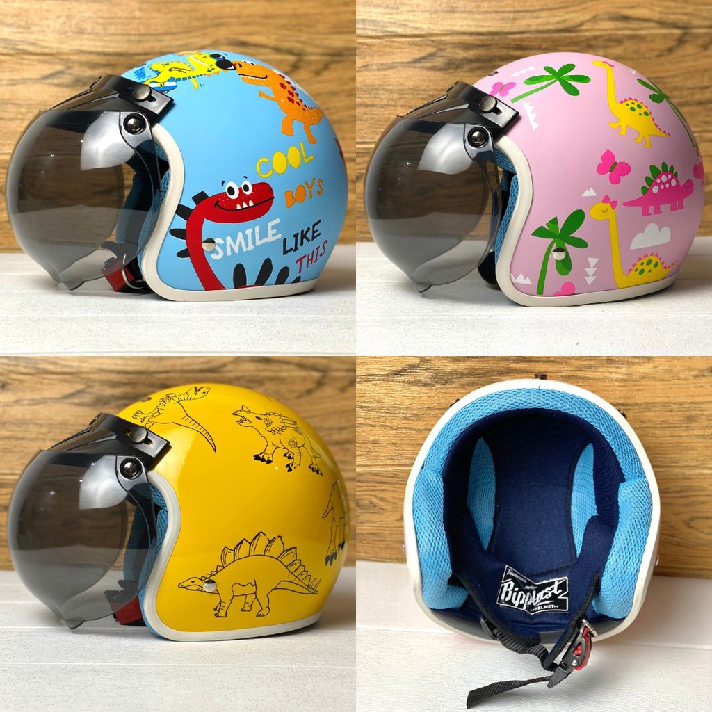 Helm Bogo Retro Anak  Motif  kartun Dino SNI