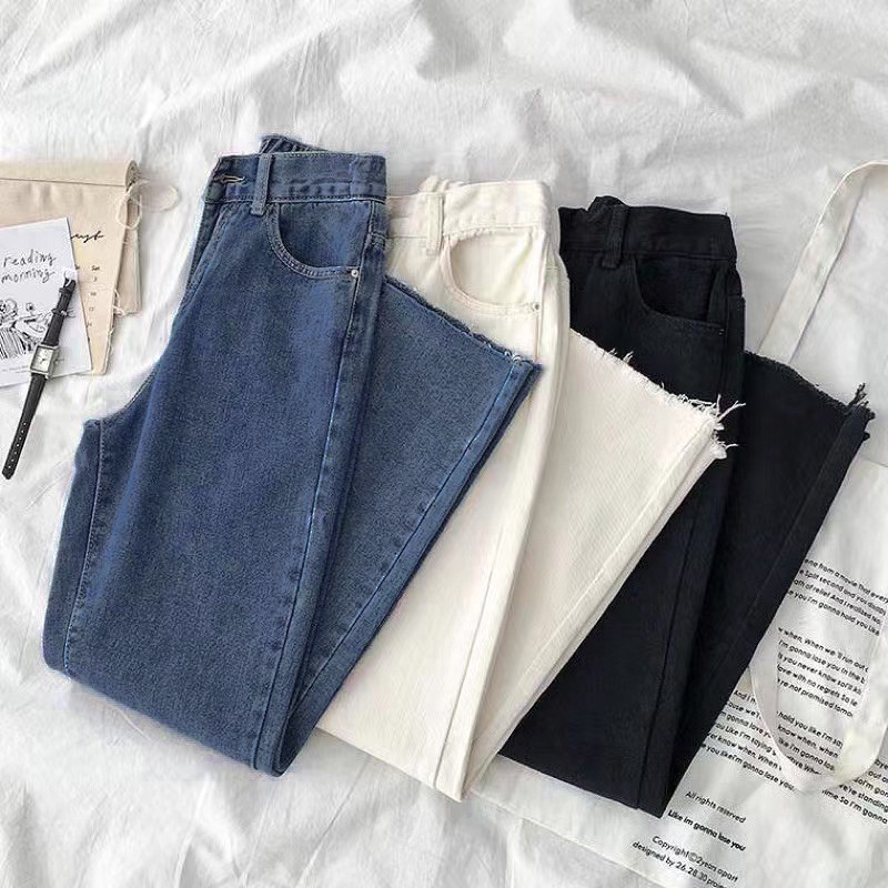 Biru/ Krem/ Hitam Rawis Denim Highwaist Loose Celana Jeans Wanita Rawis Jeans Kulot Jeans