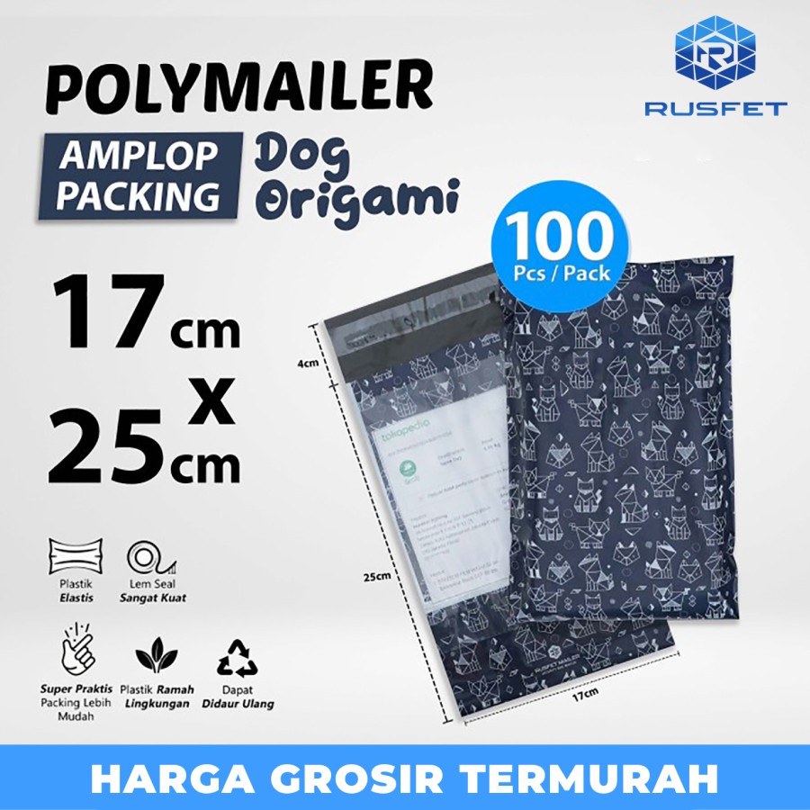 

Amplop Plastik Packing Polymailer 17x25cm Dog Origami Polimailer Cute